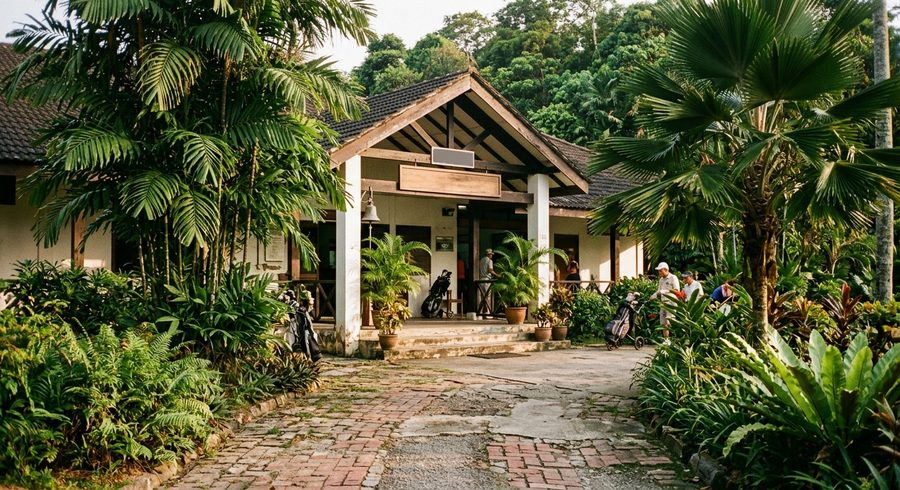 Marina Bay Golf Course clubhouse entrance — the start of many rounds for Singapore golfers