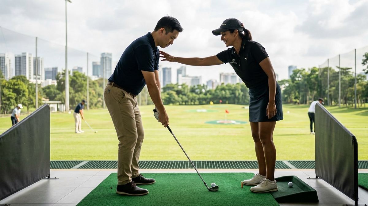 Instructional visual for Grip, Setup, and Aim